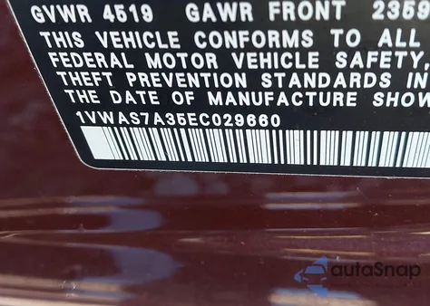 2014 Volkswagen Passat 1.8T Wolfsburg Edition from USA, damaged, VIN 1VWAS7A35EC029660